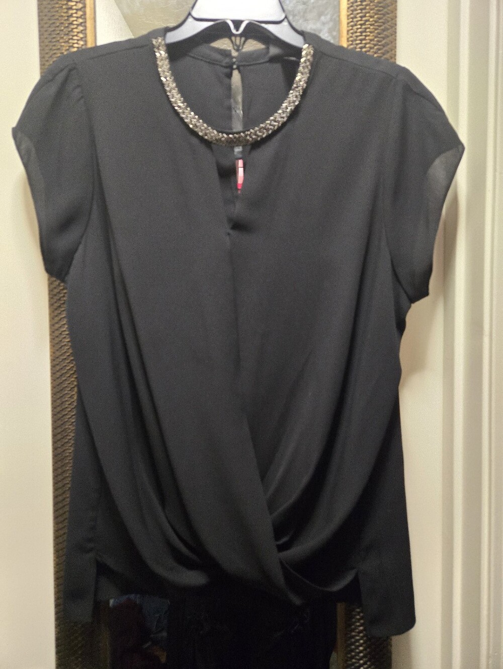 Mossimo Black Embellished Neck Draped Blouse